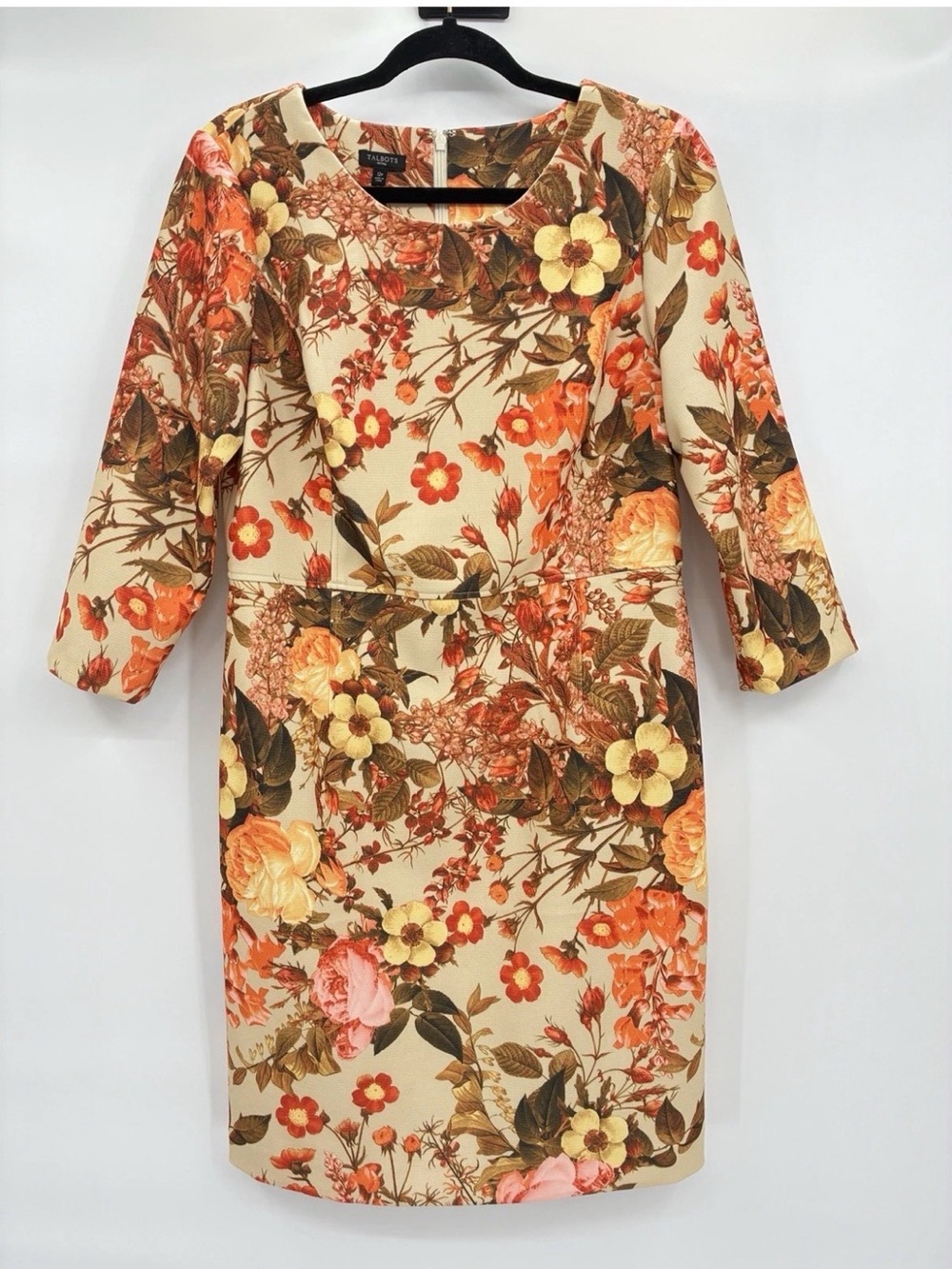 Talbots Floral Fall Thanksgiving Sheath Office Church Dress 12 Petite Excellent!